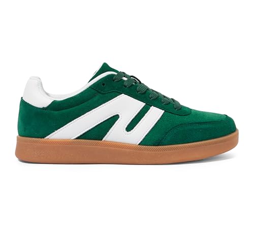 LUCKY STEP Men's Retro Fashion Sneakers Low Top Comfort Trainers Casual Lightweight Classic Walking Shoes(9 M US Green/White)