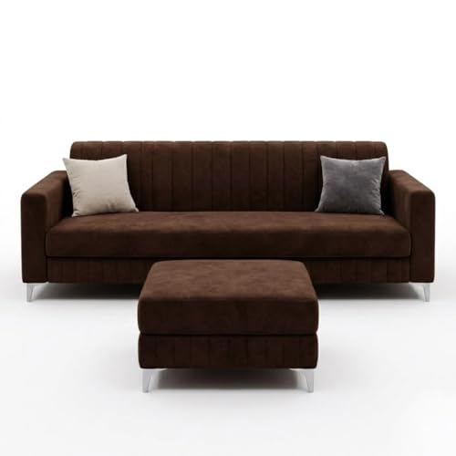 Image of Amelia Rich 5 Seater L Shape Sofa Set with Movable Ottoman | Flexible Layout | Spacious Soft Touch Seating | Modern Sofa for Living Room (Dark Brown)
