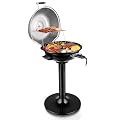 Electric Grill, Techwood Indoor/Outdoor Electric BBQ Grill, 1600W Portable Removable Stand Grill with Adjustable Heat & Drip Tray, Double Layer Design for Party, Patio & Backyard, Dust Cover(Silver)