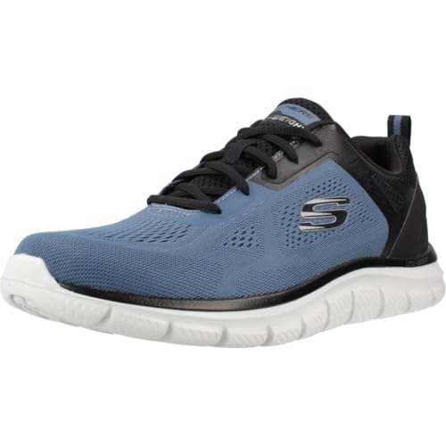 Image of Skechers Men's Track BroaderTrainers, Blue Mesh Pu Black Trim, 9 US