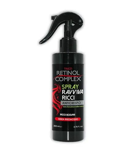 Retinol Complex Spray Ravviva Ricci 200ml - Trattamento Anticrespo e Ristrutturante con Cheratina e Aloe Vera - Definisce, Idrata e Modella i Capelli Mossi e Ricci - Senza Risciacquo