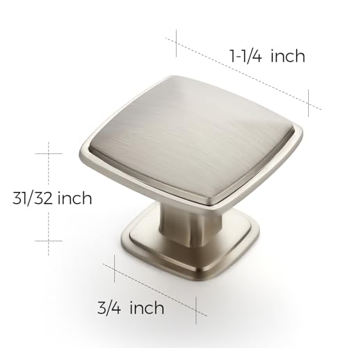 Image of Ravinte 5 Pack Brushed Nickel Kitchen Cabinet Square Knob Single Hole Cabinet Hardware for Dresser Drawer Cabinet Pulls Drawer Knobs Cabinet Knobs Contemporary Antique Rustic
