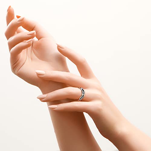 Milacolato 925 Silber Daumenring Für Damen Mädchen Verstellbar, Offen Vintage Silber Keltischer Knoten/CZ Blatt/Schwarz Glasiertes Quadrat/Doppelt Verdrehter Statement Ringe Schmuck Mit Geschenkbox