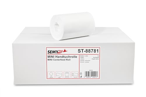 SemyTop Top Handtuchrolle Mini, Innenabwicklung 20 cm, ohne Kern, Ø 12 cm, 1 lagig, hochweiß, 1er Pack (1 x 12 Stück) ST-88781