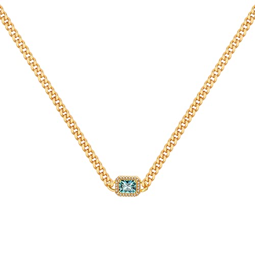 Cowlyn Square Birthstone Choker Pendant Necklace 18K Gold Plated Cuban Chain Anniversary Birthday Valentine's Day Jewelry Gifts For Women Wife Mom Girlfriend #TOP24