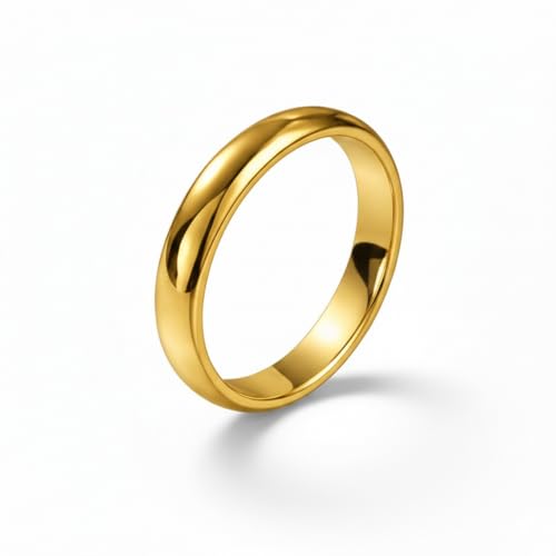 Image of MODEVA inchELEVATE YOUR ESSENCE inch Classic Gold Plated Plain Wedding Band Ring, Minimalist Smooth Design, for Men and Women