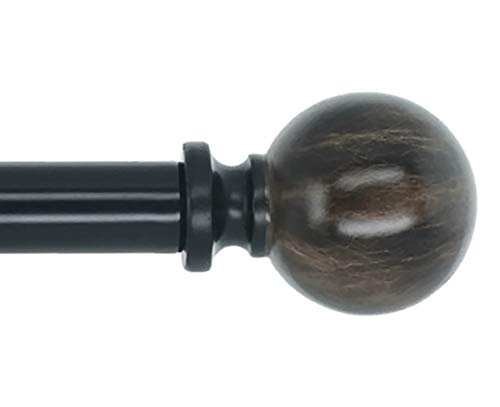 Meriville 1-Inch Diameter Window Treatment Curtain Rod, Black Marble Ball Finial, 28-inch to 48-inch Adjustable, Black