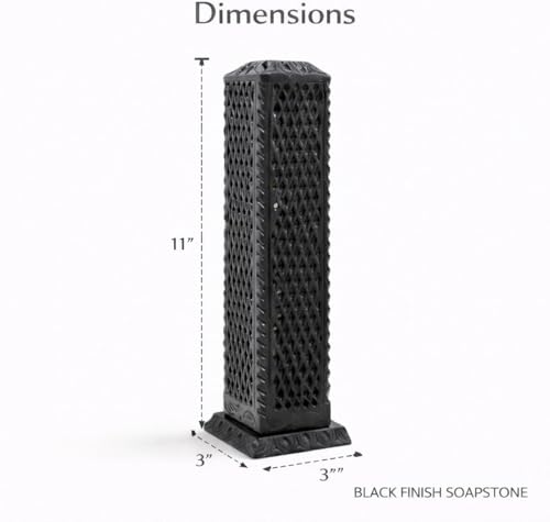 Image of Black Marble Agarbatti Stand for Pooja | Handcrafted Soapstone, Jaali Design Burner, Holds 5 Sticks, Ash Catcher, 3x3x11 Inches