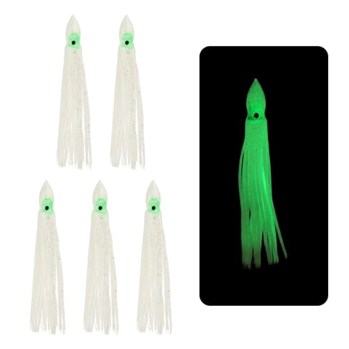 YELARXI Fishing Squid Skirts Lures 12cm/5 Inch 5 Pcs White