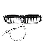 Front Grille Upper Bumper Racing Grill with LED Light + Camera Hole Compatible for BMW 3 Series G20 2023-2024(Black-Style B)