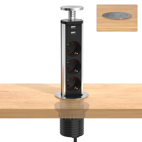 Meisax Multiprise Encastrable Bloc avec 3 Prises 2 USB Diamètre 60mm Câble 1,8m, Prise...