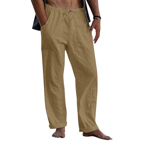 Men's Pants Summer Beach Vacation Solid Color Drawstring Trendy Casual Oversized Loose Comfy Breathable Trousers