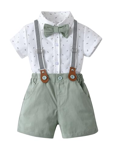 Opiniones de Pantalones cortos para Niño los 10 mejores. 47 Conjuntos de pantalones cortos para caballero para bebés y niños, trajes de bebé, camisa, pantalones cortos, pajarita y tirantes, Blanco y verde claro., 18-24 Meses