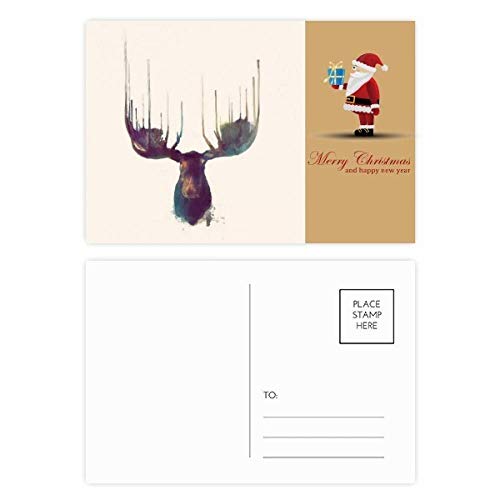 Cartes postales renne colorées Père Noël pour correspondance de fête