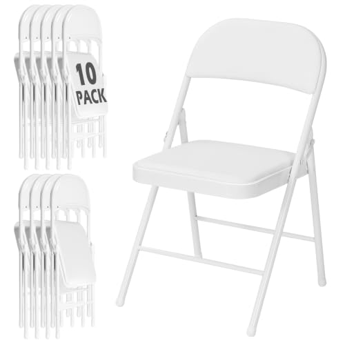 Image of 10 Pack White Folding Chairs with Padded Cushion and Metal Frame