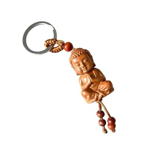 WOO MANTO 1 llavero de madera de Buda, regalo budista para mujeres y hombres, marrón, 13cm