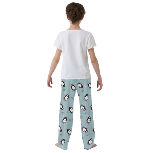 ZZXXB Penguin Candy Cane Boys Long Pants Soft Trousers Elastic Waist Kids Lounge Bottoms with Pockets S-XL3