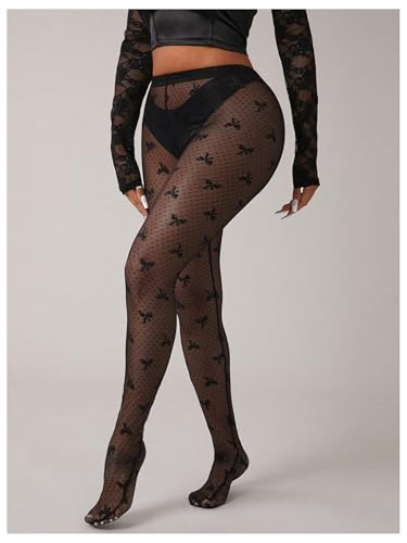 MakeMeChic Women's Mesh Sheer Bow Pattern Tights Stretchy Stockings Pantyhose Clubwear2