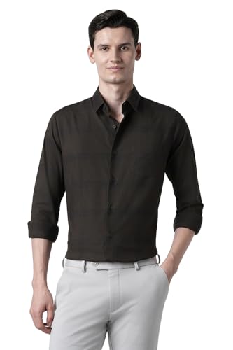 Image of Peter England Men's Classic Wonder Fabric Checkered Slim Fit Formal Shirt | Cotton Rich | Pin Point Oxford