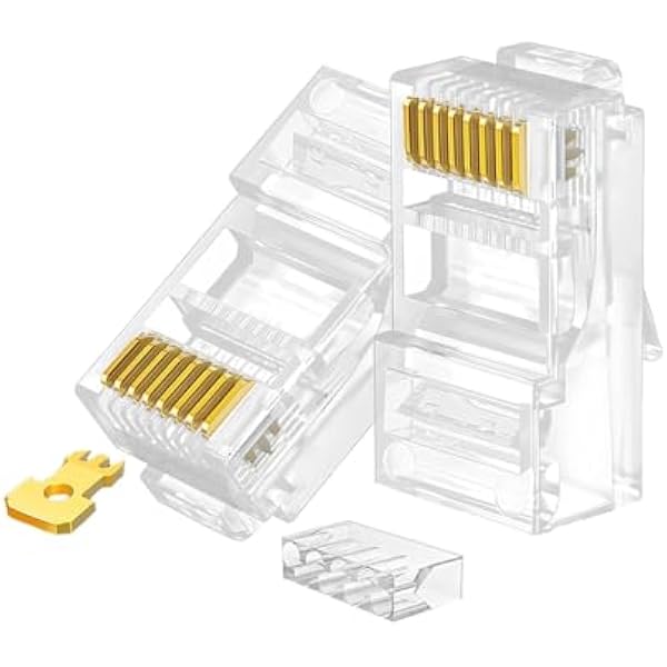 Złącza telefoniczne – wtyki kryształowe, 50 szt. Nieekranowane złącze RJ45 8P8C Pozłacane przezroczyste 10 Gb/s 1,05-1, mm CAT6A