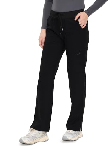 COZYFIT Scrub Pants for Women - Straight-Leg Cargo Pants with 3 Pockets, Drawstring Scrub Pants,Black,M