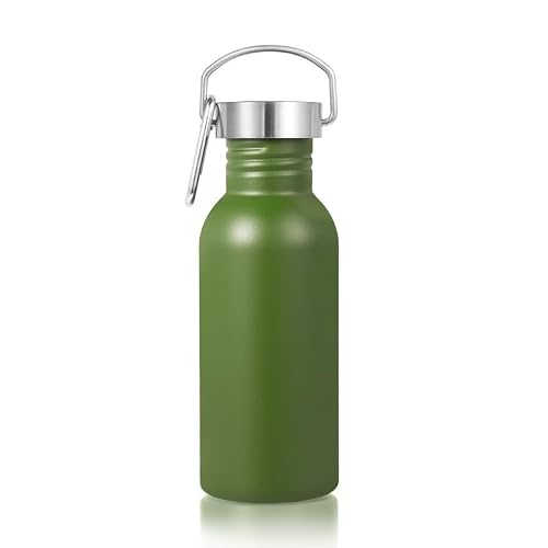 Neihepal 20oz Non-Insulated Single Walled Water Bottle, Stainless Steel Water Bottles with Handle & Carabiner, BPA-Free Lightweight Metal Flask