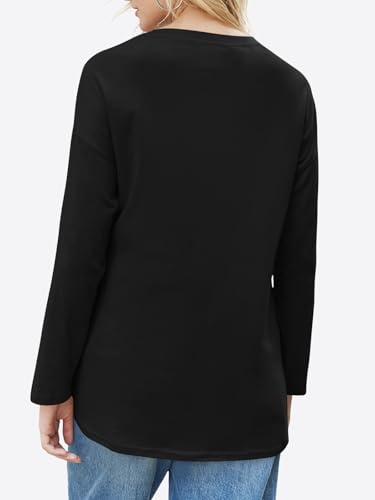 Fisoew Women's Long Sleeve Oversized T Shirts Loose Casual Crewneck Tunic Tops Soft Blouse4