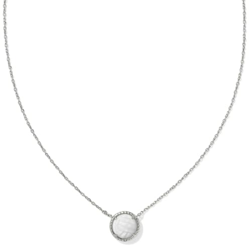 Kendra Scott Volleyball Pendant Necklace, Rhodium Plated Brass, Mother-of-Pearl, Fashion Jewelry for Women
