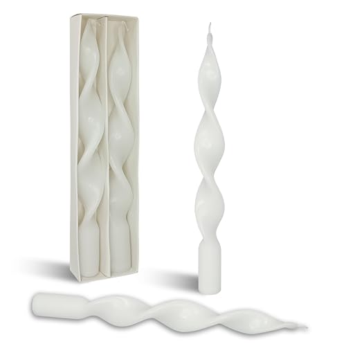 Image of Smokeless White Spiral Taper Candle Unscented Taper Candlesticks Handmade 10 Inch Long Twisted Candles for Candlelight Dinner Wedding Home Decor