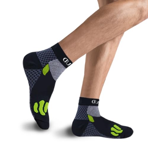 2XK-NOV Calcetines deportivos para largas distancias, calcetines de compresión, 1 par, con acolchado medio, Gris y verde,M