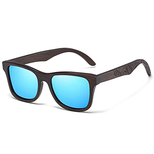 LHZHG Fahrbrillen, Herren-und Damenhölzerne Sonnenbrillen Sportbrillen Retro-Stil Bambus und Holz-Sonnenbrillen Harzlinsen UV400 (Color : Blue) Cover