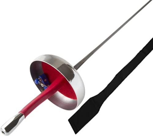 Epee Sword with French Grip - Electric Weapon for Fencing Sport - with Weapon Bag & Body Wire Electric Socket- Guard, Guard Pad. German Fitting Tip and Barrel -Red | Right