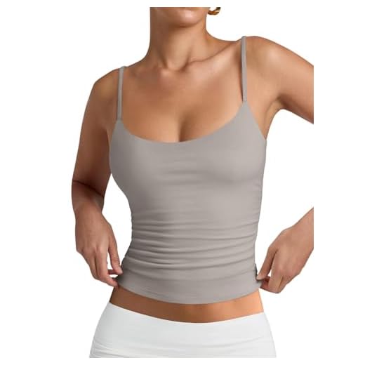 PINKMSTYLE Spaghetti Strap Tank Tops Double Layer Seamless Tank Top Workout Yoga Tops Grey Medium