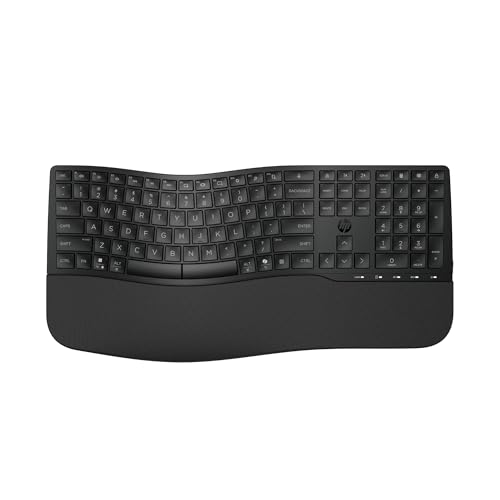 HP 680 Teclado QWERTY Español inalámbrico Dual, Ángulos de Escritura Ajustables, Teclas programables, Conectividad Segura, Diseño Compacto en Forma de Onda, Reposamanos Acolchado, Color Negro