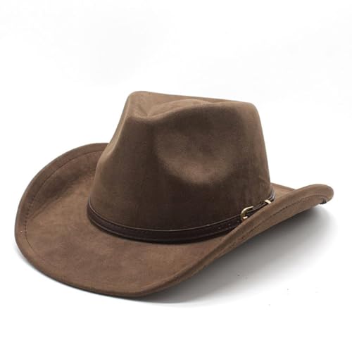 LIDHAY Wide Brim Felt Cowboy Hat for Women Men Western Suede Cowboy Cowgirl Hats 253 Brown