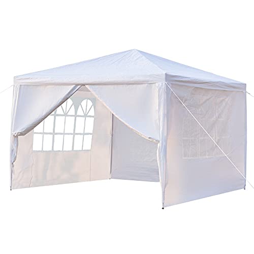 QWEIAS Tente d'extérieur 3 m x 3 m avec 4 parois latérales amovibles et 2 fenêtres pour barbecue, dîner, portes, tonnelle de rangement, pavillon, auvent pour voiture