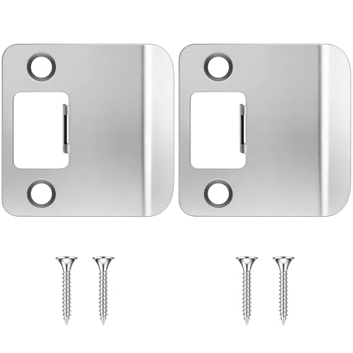 Otoolling 2 Pack Extended Strike Plate Round Corner Extended Lip Doors Strike Plate Extender 2-1/4 x 1-3/4 (2-1/4 Overall Length)(2.25 x 2.25 Inch Silver)