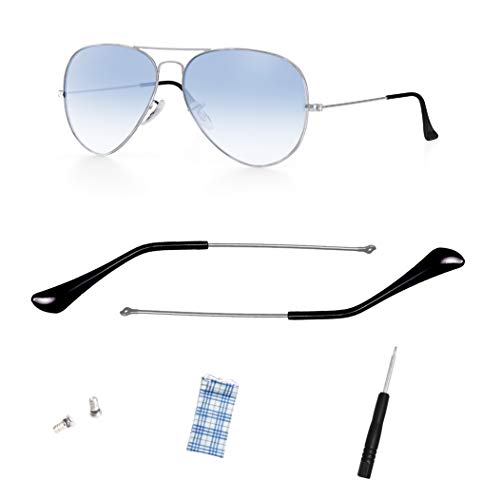 Ray Ban RB3025 Aviator サングラス修理キットの交換用テンプルチップテンプルアーム、ネジ/ドライバー/サングラスバッグ付き… (Silver)