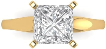 Clara Pucci 2.5 tcw Princess Cut Cocktail Ring for Women in 14K Yellow Gold, White Sapphire Birthstone Vintage Solitaire Solid Gold Womens Statement Fashion Ring (Size Adjustable)