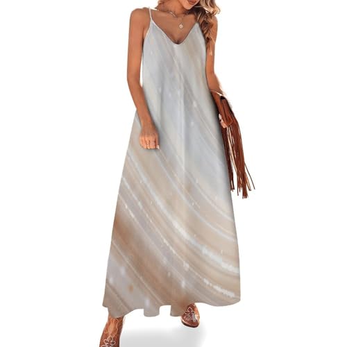 Maxi robe de plage grande taille style bohème chic beige à fines bretelles imprimé marbre
