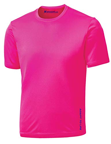 Hybrid Gear Performance Men's Moisture Wicking Short Sleeve T Shirt-L (Neon Pink)