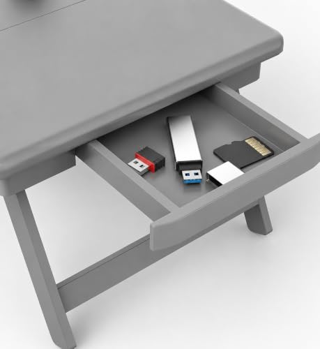Image of Wooden Laptop Table Standard Adjustable Study Table with Laptop, Portable Lap Desk, Multifunctional Bed Table with Drawer and Folding Legs (Grey)
