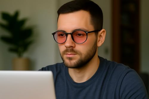 Image of Sleepaxa FL-41 Glasses for Migraine & Light Sensitivity | Trusted FL-41 Formula | Comfort Tint | Affordable Relief | Rose-Tinted Lenses with Blue Block Filter for Soothing Everyday Protection | Round