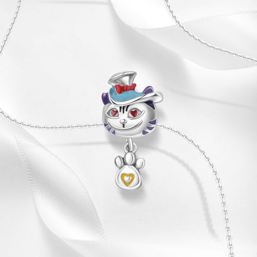 Image of Magic Cat Charm 925 Sterling Silver Heart Beads with Enamal fit European Bracelets Charms,Christmas Valentine Mother's Day Gift for Women