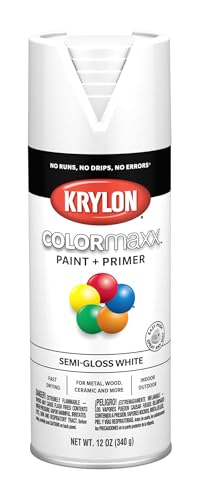 Image of Krylon K05580007 COLORmaxx Spray Paint and Primer for Indoor /Outdoor Use, Semi-Gloss White, 12 Ounce (Pack of 1)