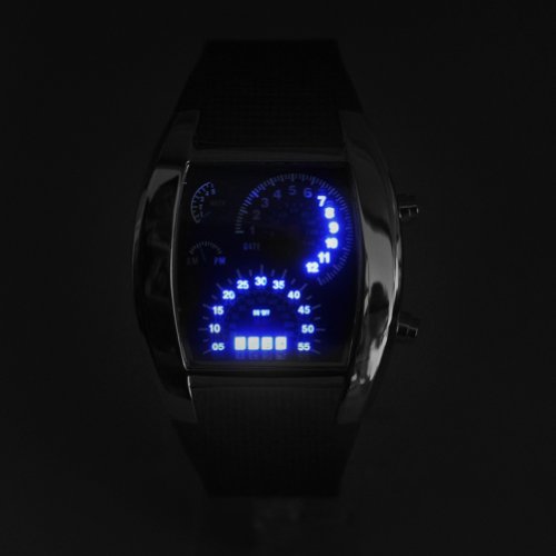 TIMETOP Cool Car Meter Dial Unisex Blue Flash Dot Matrix LED Racing Watch Black
