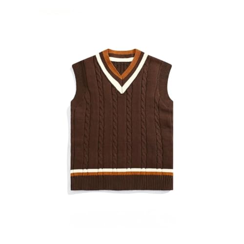 Men’S V-Neck Sweater Vest Color Block Spliced Sleeveless Knitted Pullover British Retro Style Layered Waistcoat4