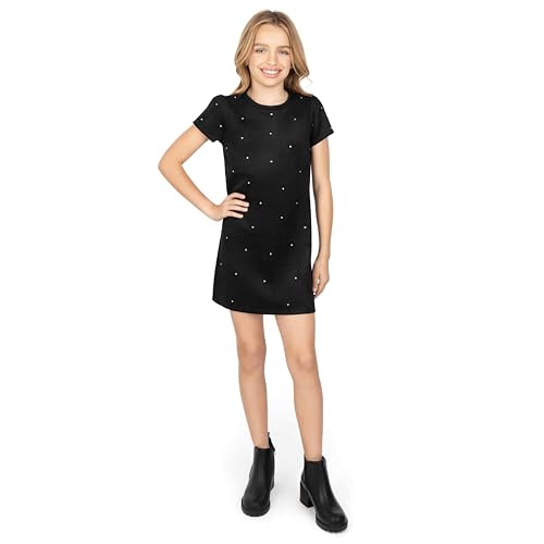 Speechless Girls' Short Sleeve Rhinestone Accent Faux Suede Party Dress for Tweens