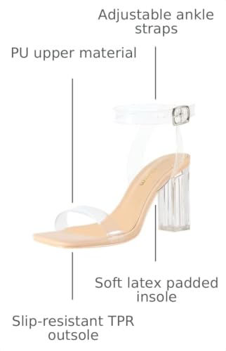 Image of Women's Clear Chunky Block Heeled Sandals 3.74 Inches Open Toe Ankle Strap Block High Heel Sandal Dress Dancing Sandals Daily Work Party Shoes