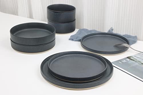 Famiware Salad Plates For 6, 8 Inches Plate Set, Scratch Resistant, Stoneware Dinnerware, Kitchen Modern Rustic Serving Dishes, Black Matte #TOP4